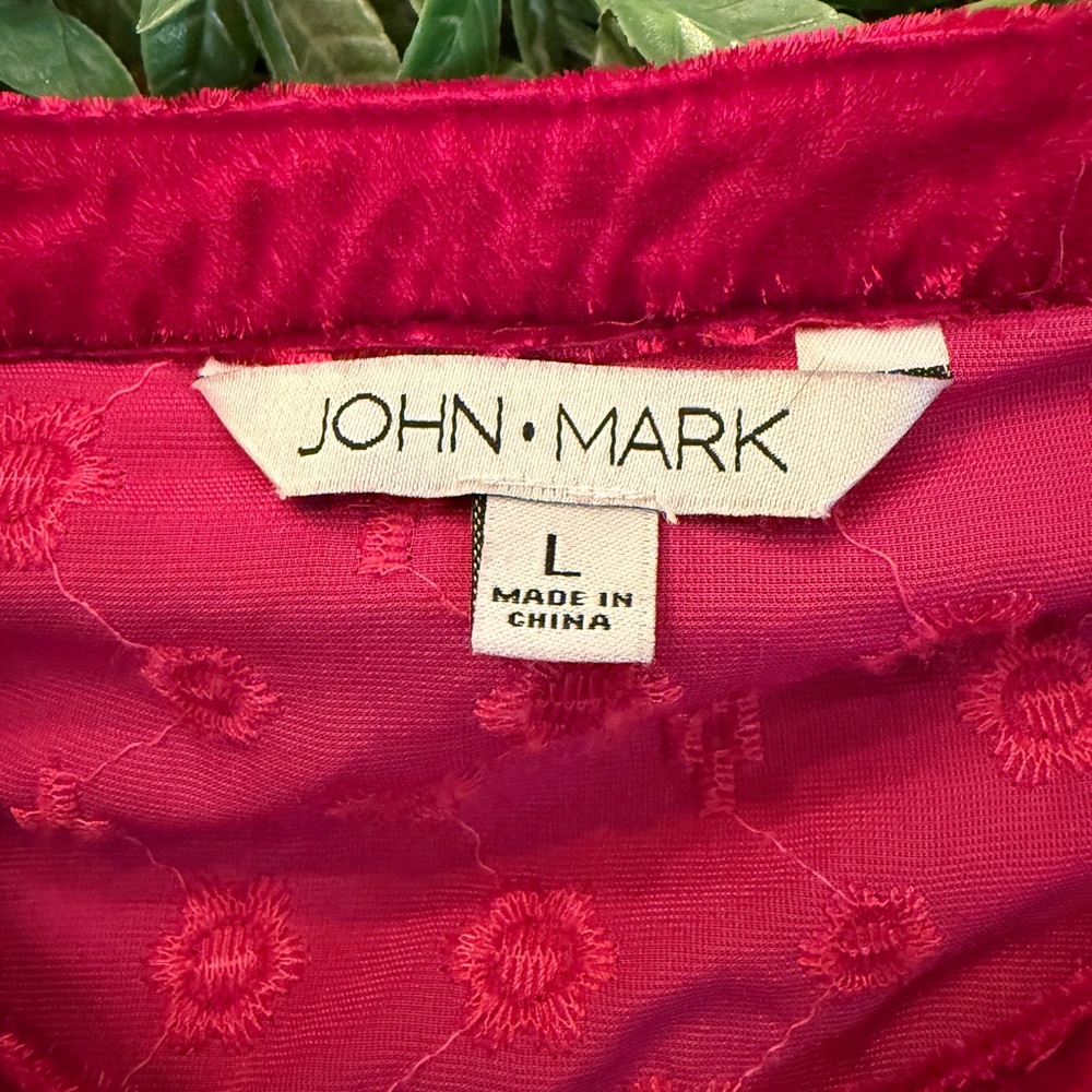 John Mark Red Velvet & Embroidered Pattern Button-Front Tunic - Picture 12 of 15